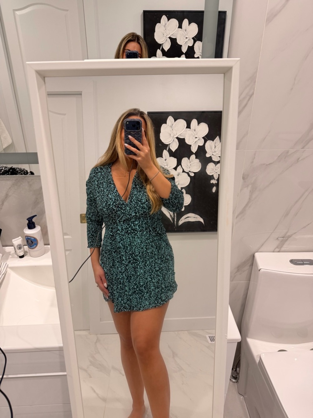 Zara Teal Floral Wrap Mini Dress
